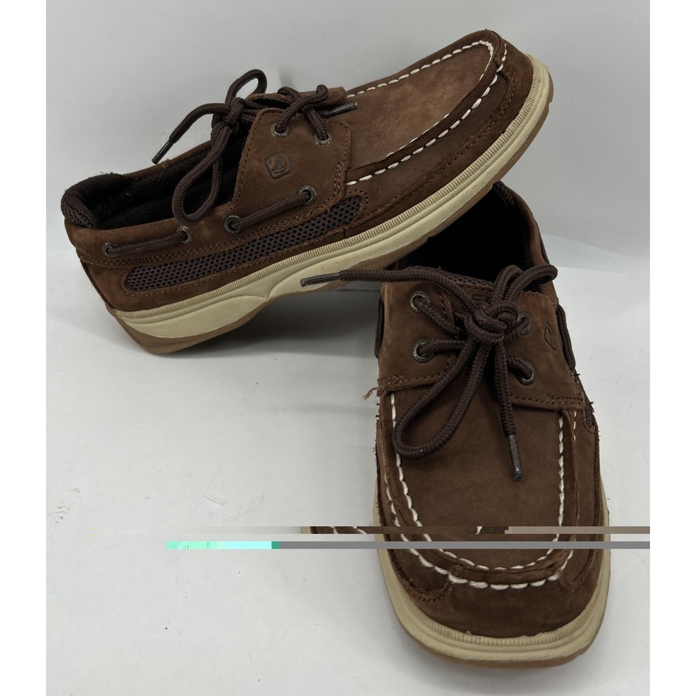 Sperry Lanyard Boys Brown Leather Boat Shoes School Shoes Size 4M